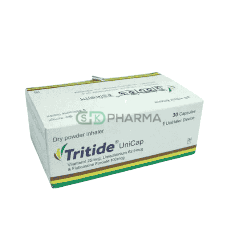 Tritide Inhalation Capsule 25 mcg+100 mcg+62.5 mcg (Vilanterol Trifenatate + Fluticasone Furoate + Umeclidinium Bromide)