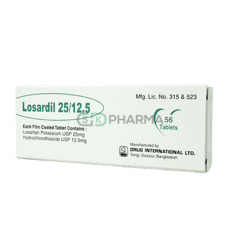 Losardil 25/12.5 Tablet 25 mg+12.5 mg (Losartan Potassium + Hydrochlorothiazide)
