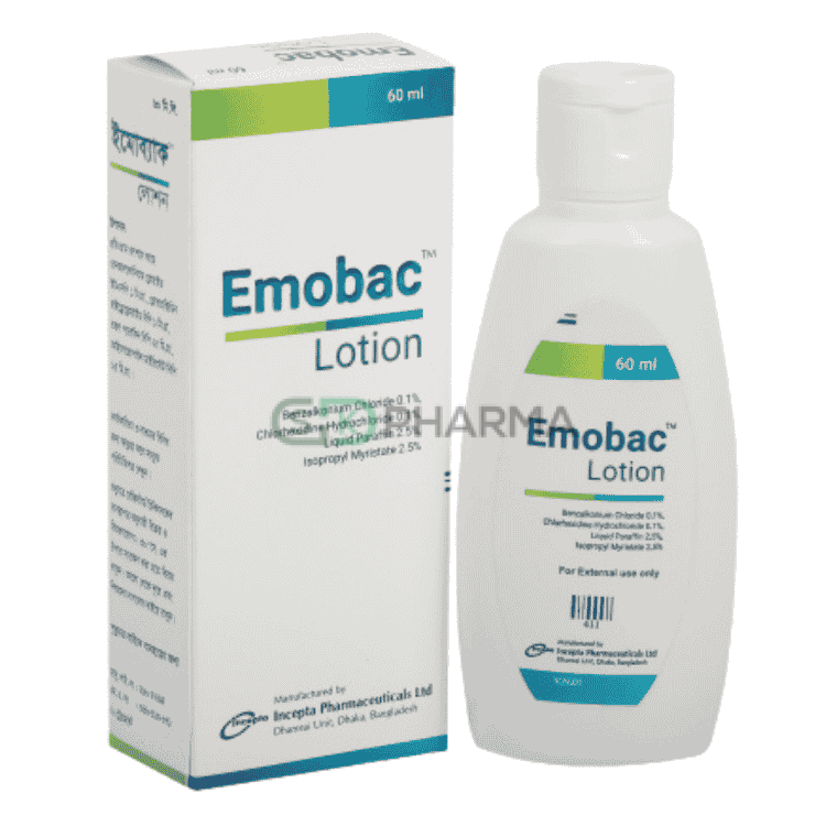 Emobac Lotion 2.5%+0.1%+0.1%+2.5% (Liquid Paraffin + Benzalkonium Chloride + Chlorhexidine + Isopropyl Myristate)