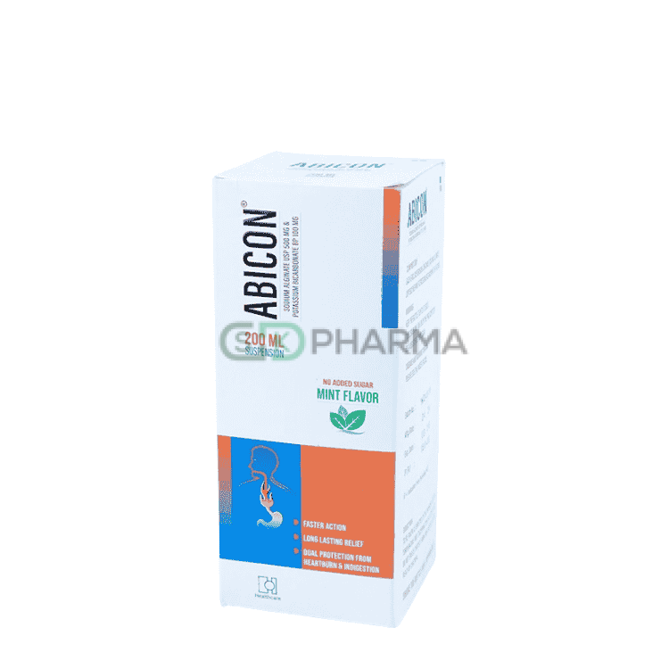 Abicon Suspension (500 mg+100 mg)/5 ml (Sodium Alginate + Potassium Bicarbonate)