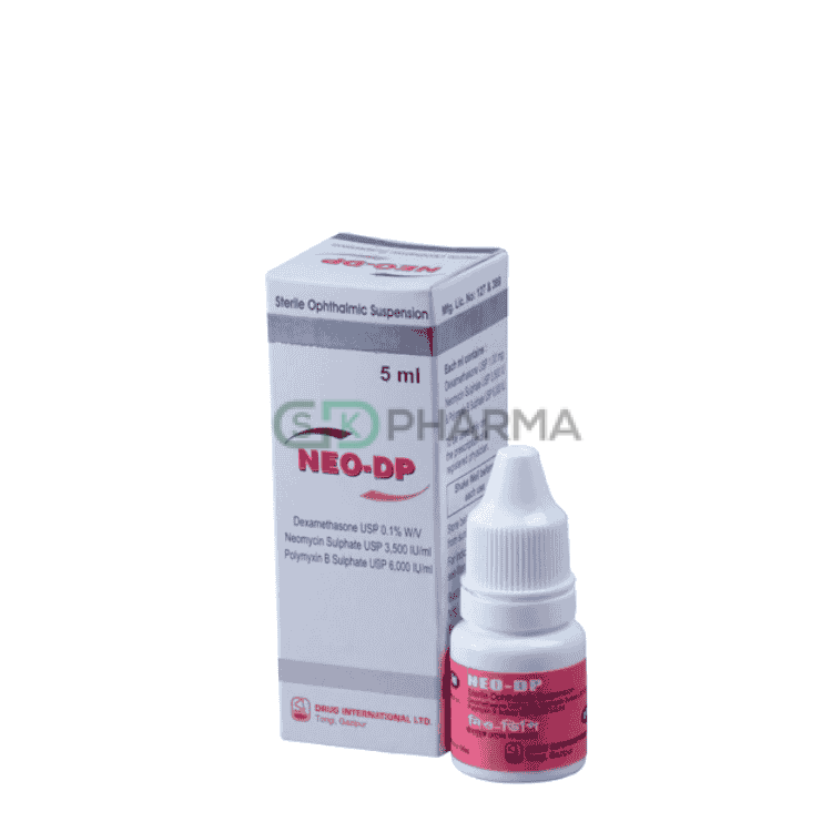 Neo-DP Eye Drop (1 mg+3500 IU+6000 IU)/ml (Dexamethasone + Neomycin Sulphate + Polymyxin B Sulphate)