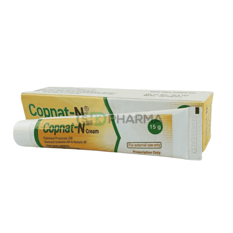 Copnat-N Cream (0.5 mg+5 mg+1 Lac IU)/gm (Clobetasol Propionate + Neomycin Sulphate + Nystatin)