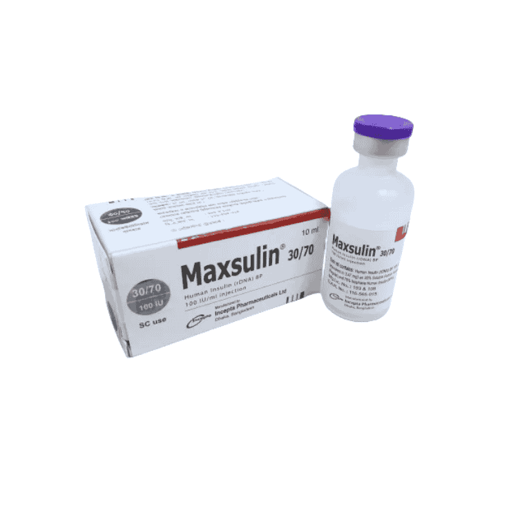 Maxsulin Injection 30%+70% in 100 IU/ml (Regular Insulin Human + Isophane Insulin Human)