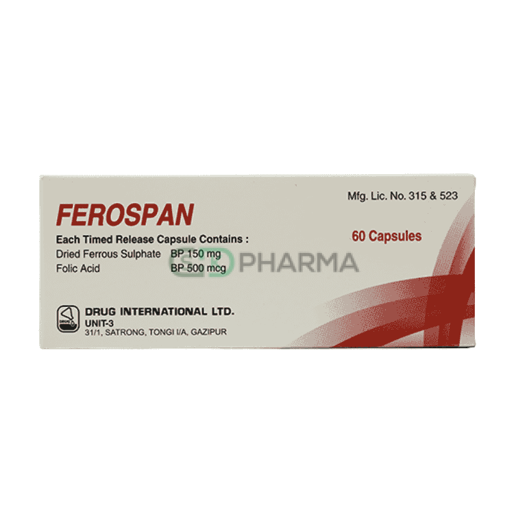 Ferospan Capsule 150 mg+0.5 mg (Ferrous Sulfate + Folic Acid)