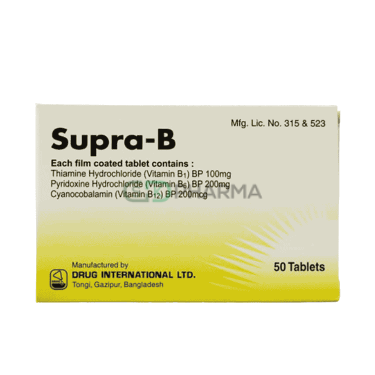 Supra-B Tablet 100 mg+200 mg+200 mcg (Vitamin B1, B6 & B12)