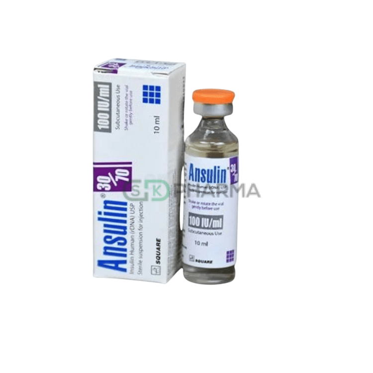 Ansulin Injection 30%+70% in 100 IU/ml (Regular Insulin Human + Isophane Insulin Human)