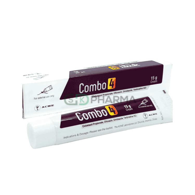 Combo 4 Cream 0.05%+0.75%+2%+1% (Clobetasol Propionate + Ofloxacin + Ornidazole + Terbinafine)