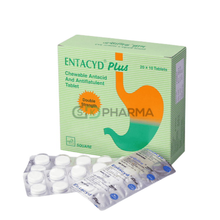 Entacyd Plus Chewable Tablet 400 mg+400 mg+30 mg (Aluminium Hydroxide + Magnesium Hydroxide + Simethicone)