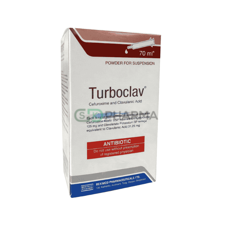 Turboclav Suspension (125 mg+31.25 mg)/5 ml (Cefuroxime Axetil + Clavulanic Acid)