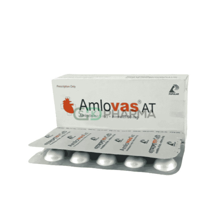Amlovas AT Tablet 5 mg+50 mg (Amlodipine Besilate + Atenolol)