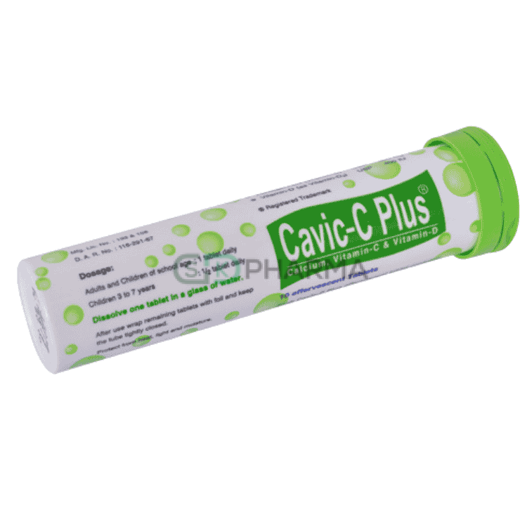 Cavic-C Plus Tablet 1000 mg+327 mg (Conventional calcium)+500 mg+400 IU (Calcium Lactate Gluconate + Calcium Carbonate + Vitamin C + Vitamin D3)