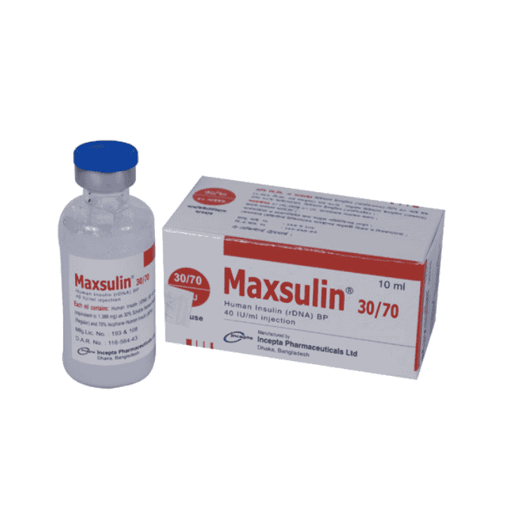 Maxsulin Injection 30%+70% in 40 IU/ml (Regular Insulin Human + Isophane Insulin Human)