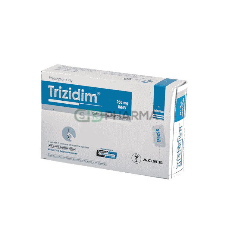 Trizidim Injection 250 mg/vial (Ceftazidime Pentahydrate)