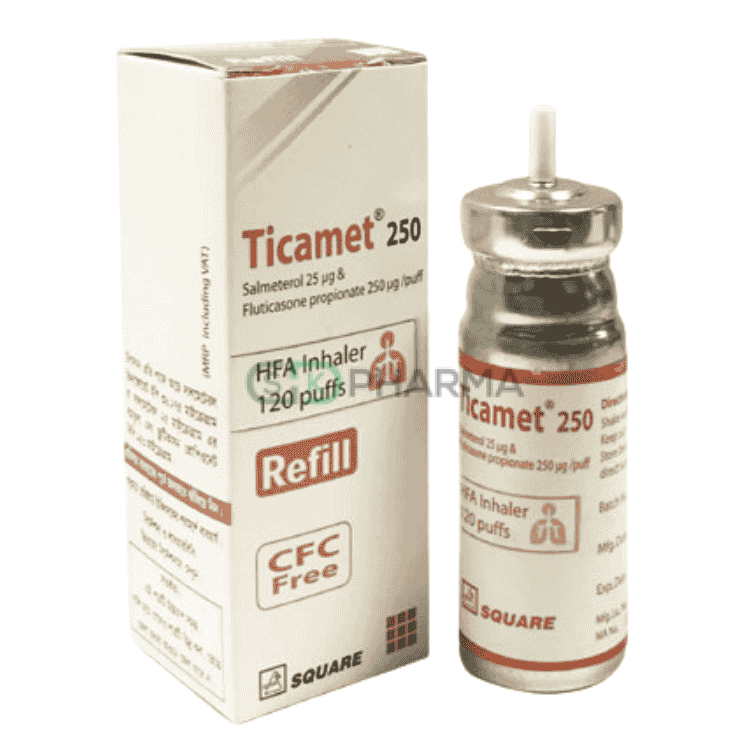 Ticamet Inhaler (25 mcg+250 mcg)/puff (Salmeterol + Fluticasone Propionate)