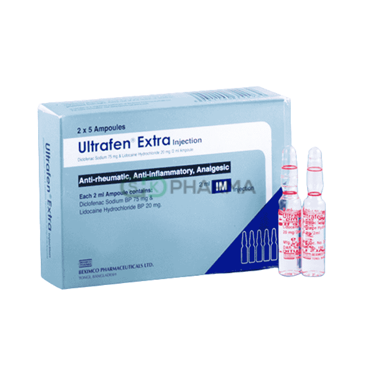 Ultrafen Extra Injection (75 mg+20 mg)/2 ml (Diclofenac Sodium + Lidocaine Hydrochloride)