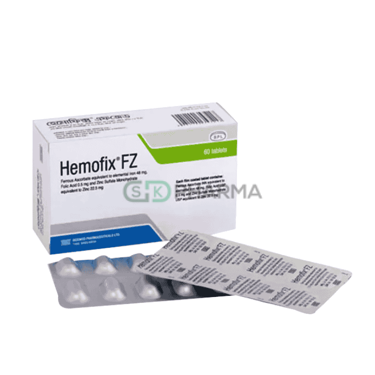 Hemofix FZ Tablet 48 mg+0.5 mg+22.5 mg (Ferrous Ascorbate + Folic Acid + Zinc Sulfate)