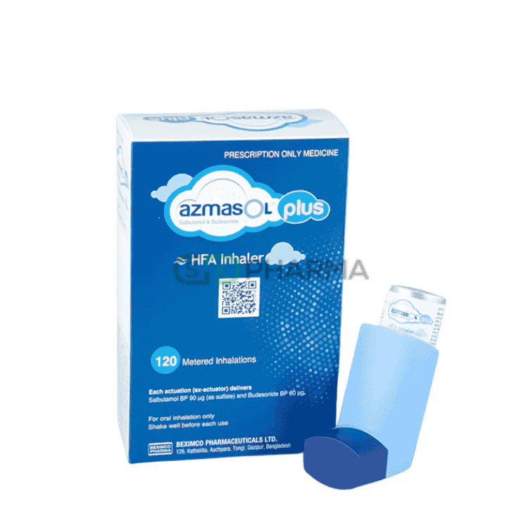 Azmasol Plus Inhaler (90 mcg+80 mcg)/puff (Salbutamol + Budesonide)
