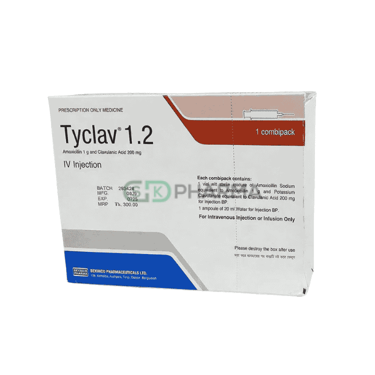 Tyclav Injection (1 gm+200 mg)/20 ml (Amoxicillin + Clavulanic Acid)