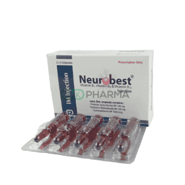 Neurobest Injection (100 mg+100 mg+1 mg)/3 ml (Vitamin B1, B6 & B12)