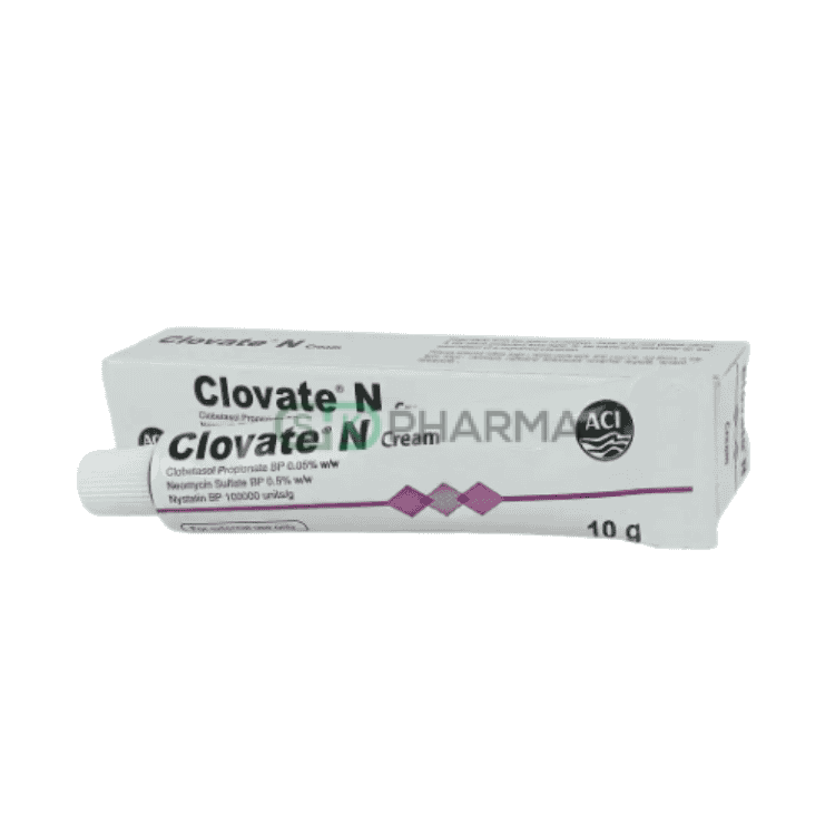 Clovate N Cream (0.5 mg+5 mg+1 Lac IU)/gm (Clobetasol Propionate + Neomycin Sulphate + Nystatin)
